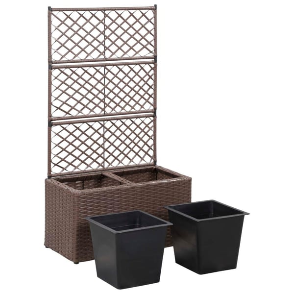 vidaXL espalier med plantekasse 2 krukker 58x30x107 polyrattan brun