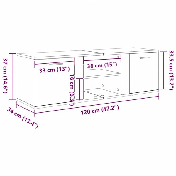 vidaXL TV-benk betonggrå 120x34x37 cm konstruert tre