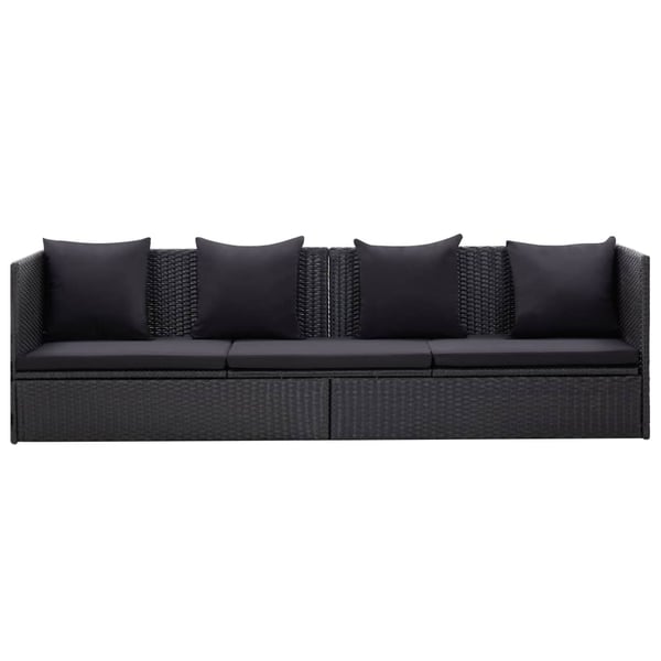 vidaXL haveseng med hynde og puder polyrattan sort