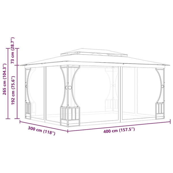 vidaXL pavillon med net 300x400x265 cm antracitgrå