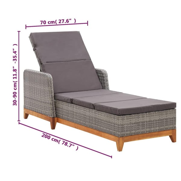 vidaXL liggestol polyrattan og massivt akacietræ grå