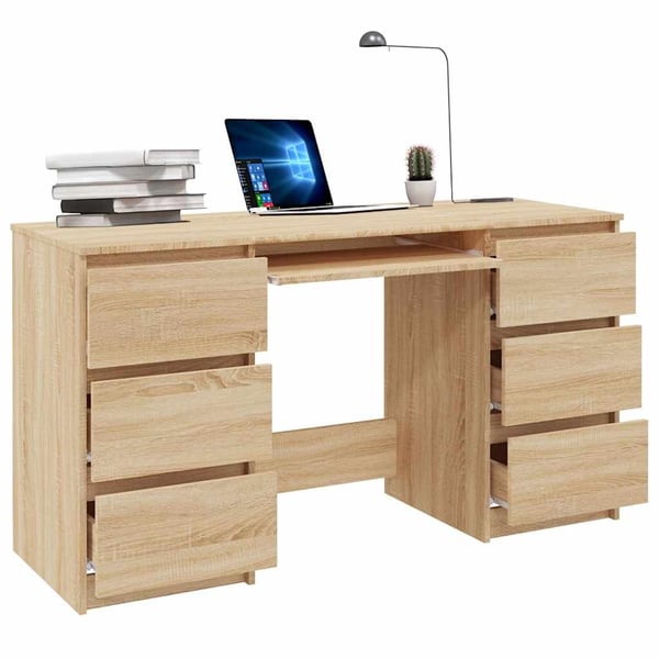 vidaXL Skrivebord sonoma eik 140x50x77 cm konstruert tre