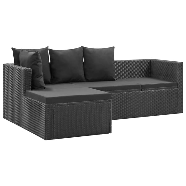 vidaXL loungesæt til haven 4 dele med hynder polyrattan sort