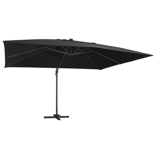 vidaXL hængeparasol med LED-lys aluminiumsstang 400x300 cm sort