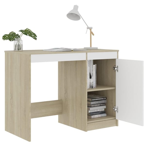 vidaXL Skrivebord hvit og sonoma eik 100x50x76 cm sponplate