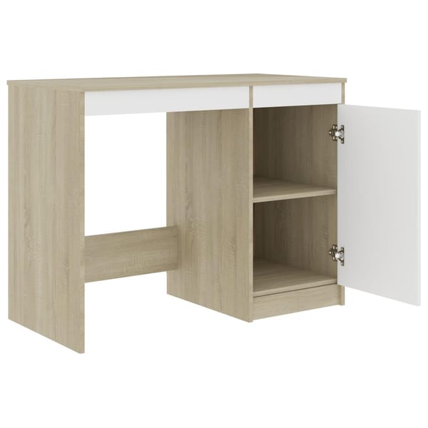 vidaXL Skrivebord hvit og sonoma eik 100x50x76 cm sponplate