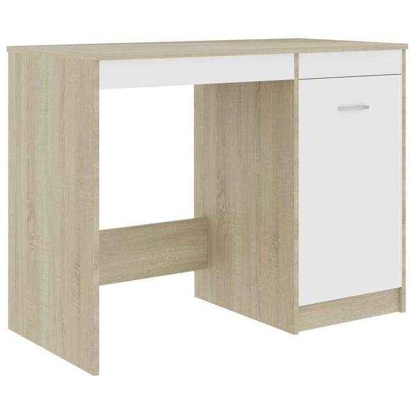 vidaXL Skrivebord hvit og sonoma eik 100x50x76 cm sponplate