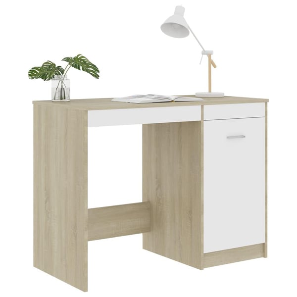 vidaXL Skrivebord hvit og sonoma eik 100x50x76 cm sponplate