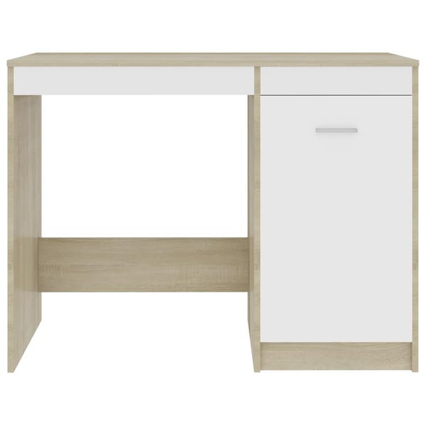 vidaXL Skrivebord hvit og sonoma eik 100x50x76 cm sponplate