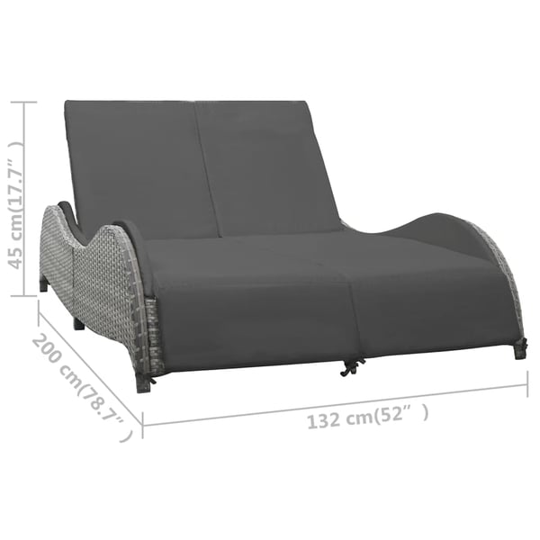 vidaXL dobbelt liggestol med hynde polyrattan antracitgrå