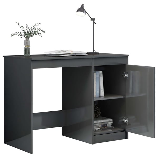 vidaXL Skrivbord grå högglans 100x50x76 cm spånskiva