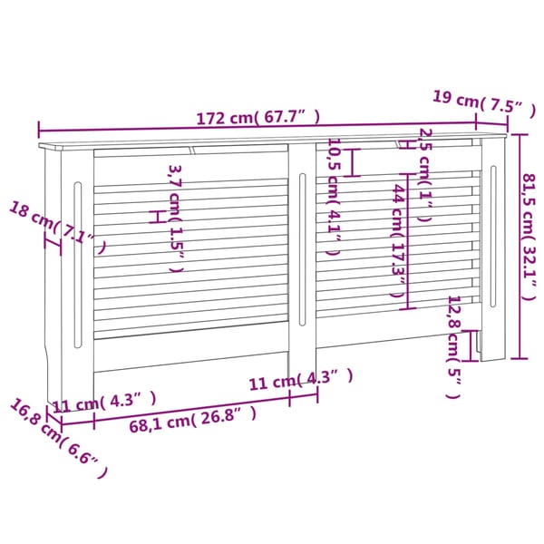 vidaXL radiatorskjuler 172x19x81,5 cm MDF