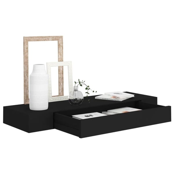 vidaXL væghylde med skuffe 80x25x8 cm sort