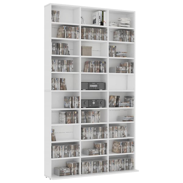 vidaXL CD-hylle hvit 102x23x177,5 cm konstruert tre