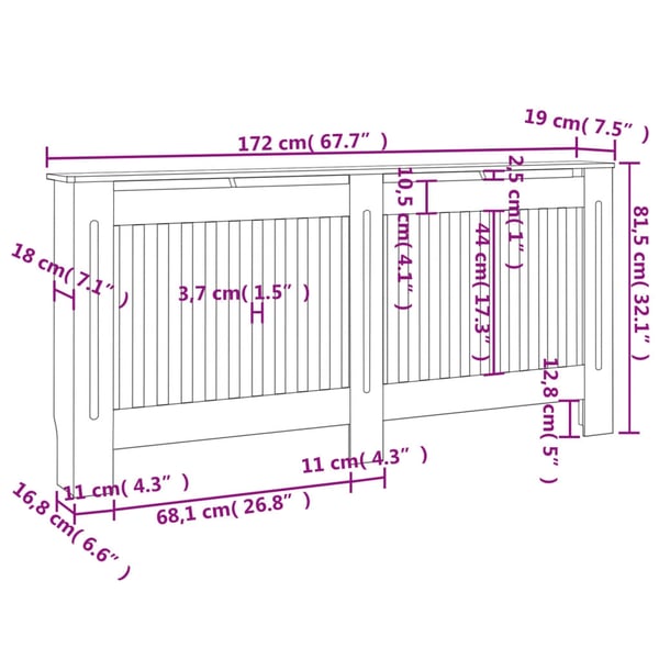 vidaXL radiatorskjuler 172x19x81,5 cm konstrueret træ sort