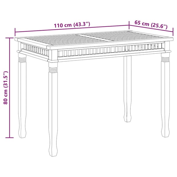 vidaXL Spisebord til hage 120x65x80 cm heltre teak