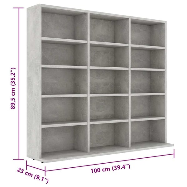 vidaXL CD-hylle betonggrå 100x23x89,5 cm konstruert tre