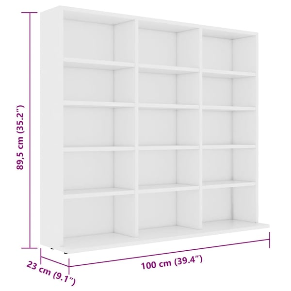 vidaXL CD-hylle hvit 100x23x89,5 cm konstruert tre