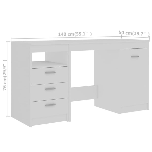 vidaXL skrivebord 140x50x76 cm spånplade hvid