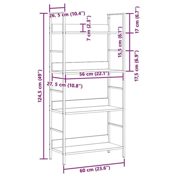 vidaXL Bogreol/reol med 3 hylder 60x27,6x124,5 cm konstrueret træ hvid change
