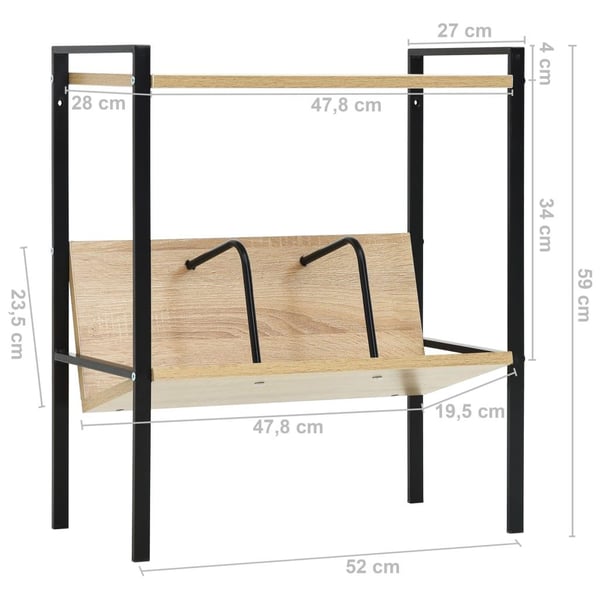 vidaXL Bokhylle 2 lag svart og eik 52x28x59 cm sponplate