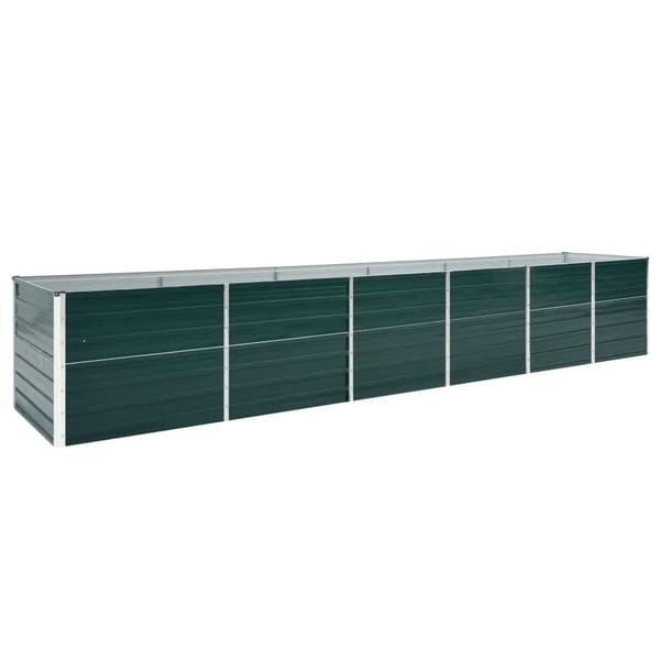 vidaXL Korotettu kukkalaatikko galv. teräs 480x80x77 cm vihreä