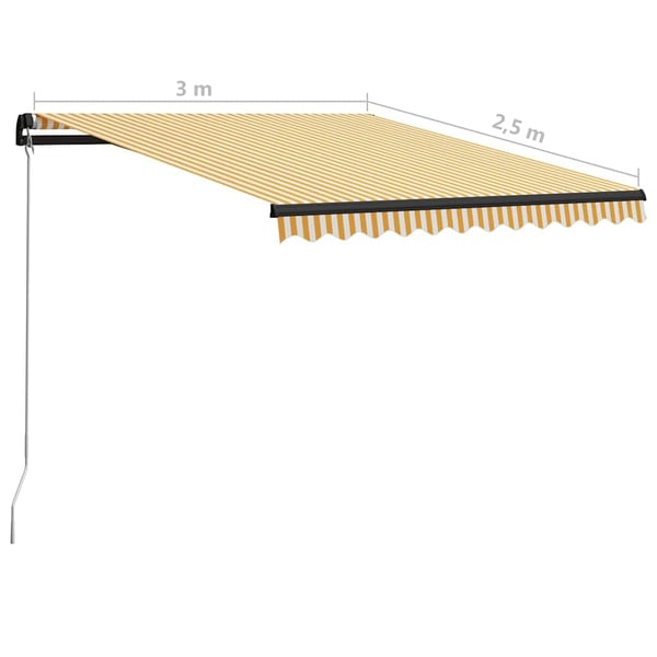 vidaXL Manuell uttrekkbar markise med LED 300x250 cm gul og hvit