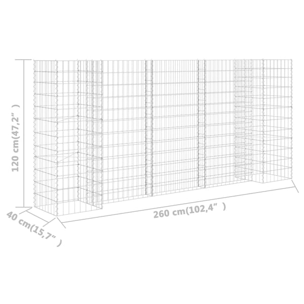 vidaXL Gabion plantekasse H-formet ståltråd 260x40x120 cm