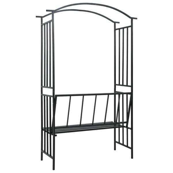 vidaXL Hagebue med benk svart 128x50x207 cm jern