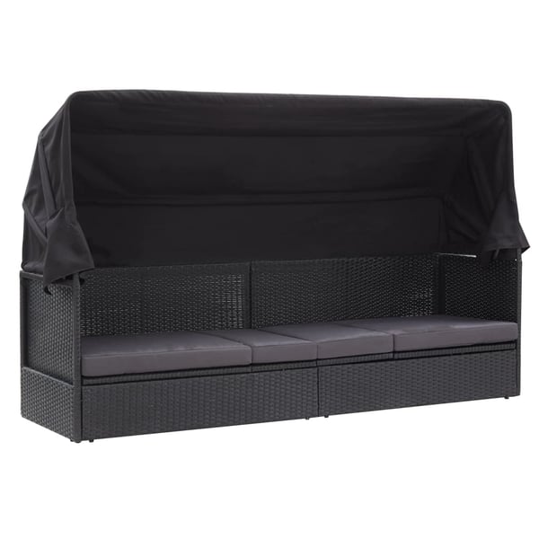 vidaXL solseng med baldakin polyrattan sort
