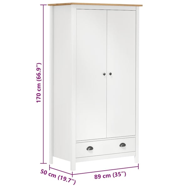 vidaXL Garderobeskap 2 dører Hill hvit 89x50x170 cm heltre furu