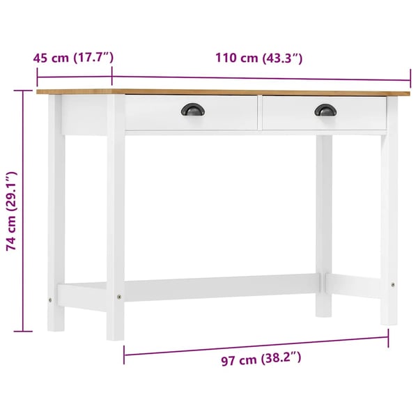 vidaXL Konsollbord Hill med 2 skuffer 110x45x74 cm heltre furu