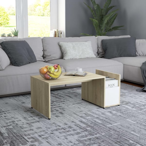 vidaXL Soffbord vit och sonoma-ek 90x45x35 cm spånskiva