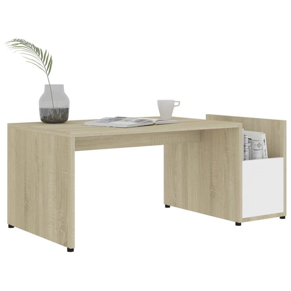 vidaXL Soffbord vit och sonoma-ek 90x45x35 cm spånskiva
