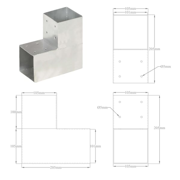 vidaXL Stolpesko L-form galvanisert metall 101x101 mm