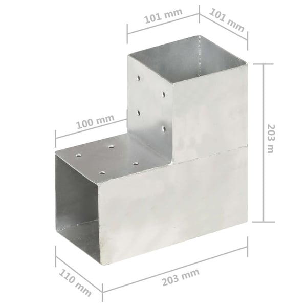 vidaXL Stolpesko L-form galvanisert metall 101x101 mm