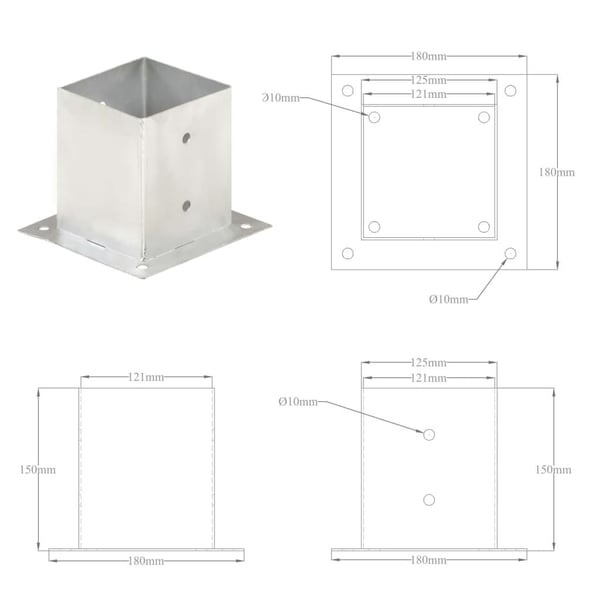 vidaXL Stolpeankere 4 stk galvanisert metall 121 mm
