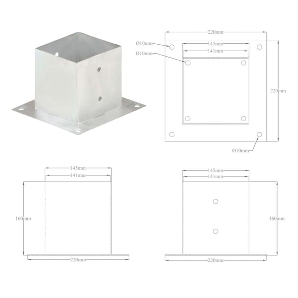 vidaXL Stolpeankere 4 stk galvanisert metall 141 mm