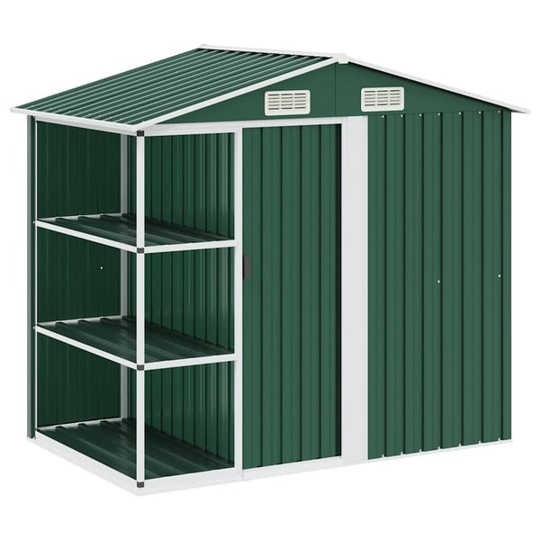 vidaXL haveskur med reol 205x130x183 cm jern grøn