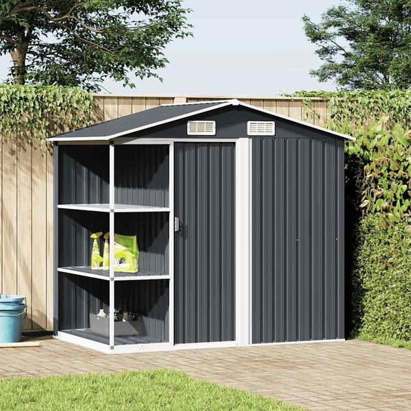 vidaXL Hageskur med hylle antrasitt 205x130x183 cm jern