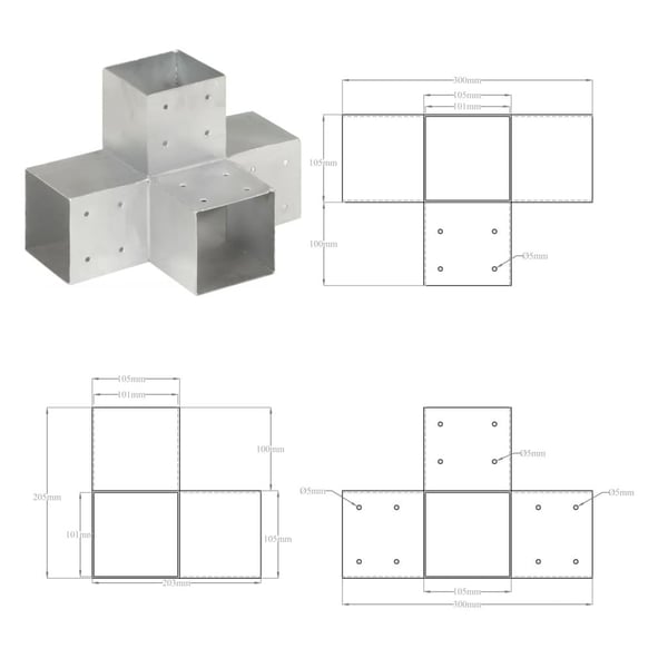 vidaXL Stolpesko X-form galvanisert metall 101x101 mm
