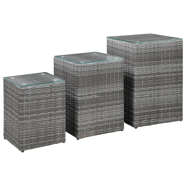 vidaXL Sidebord 3 stk med glass topp grå polyrotting