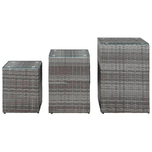 vidaXL Sidebord 3 stk med glass topp grå polyrotting
