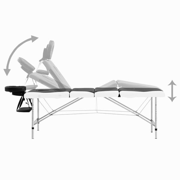 vidaXL sammenfoldeligt massagebord aluminiumsstel 4 zoner sort og hvid