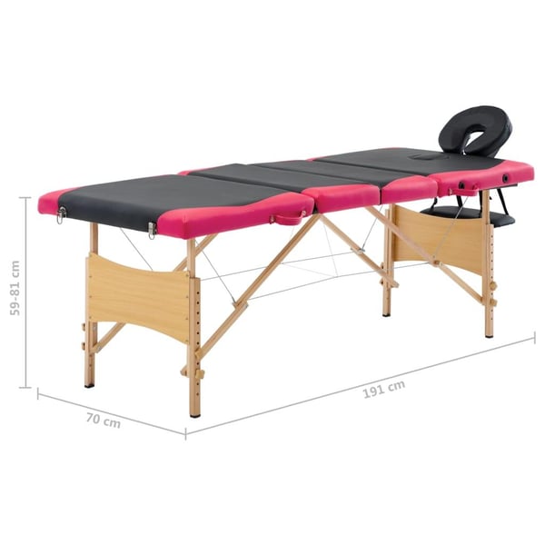 vidaXL Hopfällbar massagebänk 4 sektioner trä svart och rosa