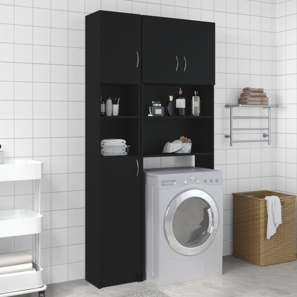 vidaXL Kylpyhuonekaappi musta 32x25,5x190 cm lastulevy