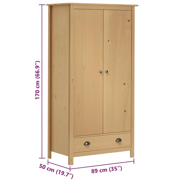 vidaXL Garderobeskap 2 dører Hill 89x50x170 cm heltre furu