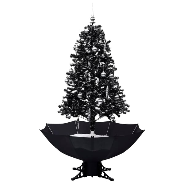 vidaXL Julgran med snö och paraplybas svart 170 cm PVC