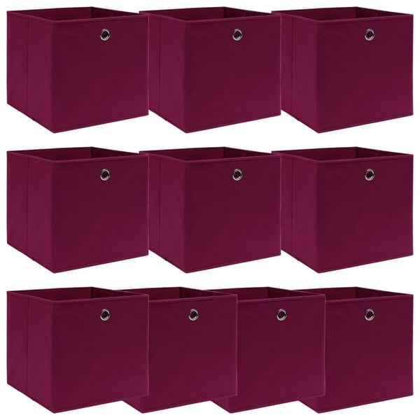 vidaXL opbevaringskasser 10 stk. 32x32x32 stof mørkerød