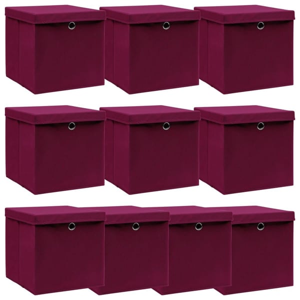 vidaXL opbevaringskasser med låg 10 stk. 32x32x32 stof mørkerød